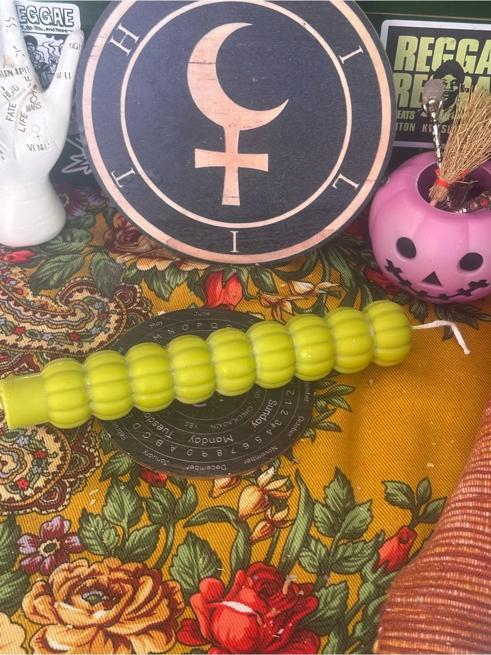 Olive Green Pumpkin Stack Taper Candle